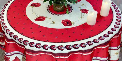Nappe ronde castellane 1m80 polyester anti tache sans repassage motif coquelicot