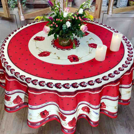 Nappe ronde castellane 1m80 polyester anti tache sans repassage motif coquelicot