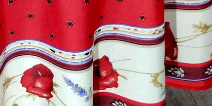 Nappe ronde castellane 1m80 polyester anti tache sans repassage motif coquelicot