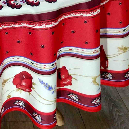 Nappe ronde castellane 1m80 polyester anti tache sans repassage motif coquelicot