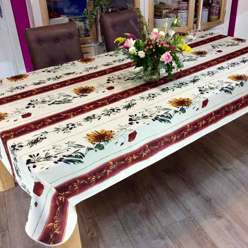 Nappe rectangle provençale terracotta beige 2mx1m50 polyester Antitache