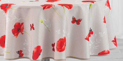 Nappe ronde sweet poppy 1m80 polyester antitache sans repassage motif coquelicot papillon
