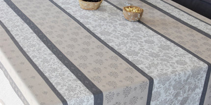 Nappe rectangle Fontvieille écru beige coton jacquard traité Téflon 3m x 1m60