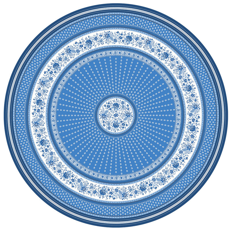 Nappe ronde provençale 1m80 coton enduit plastifiée Gordes bleue