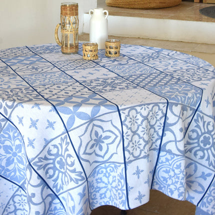 Nappe rectangle jacquard 3m x 1m80 carces bleu Téflon antitache