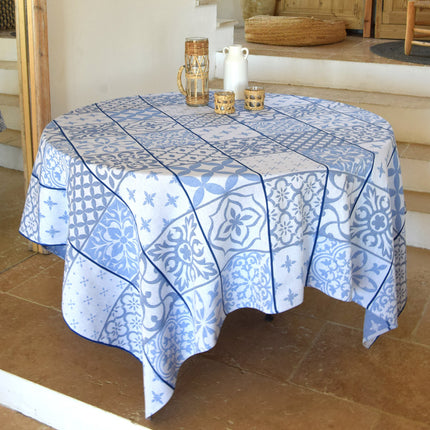 Nappe rectangle jacquard 3m x 1m80 carces bleu Téflon antitache