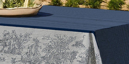 Nappe rectangle Toile de jouy bleu coton jacquard traité Téflon 3m x 1m60