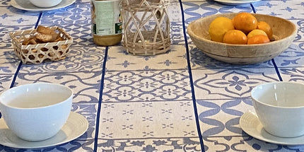 Nappe rectangle jacquard 3m x 1m80 carces bleu Téflon antitache