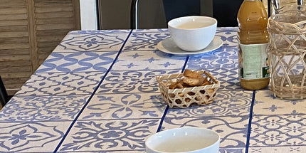 Nappe rectangle jacquard 3m x 1m80 carces bleu Téflon antitache