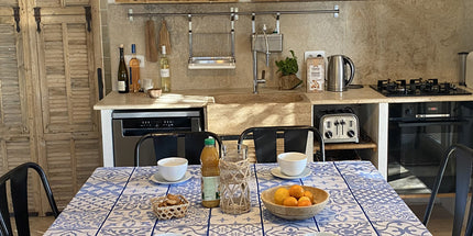Nappe rectangle jacquard 3m x 1m80 carces bleu Téflon antitache