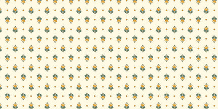 Tissu au mètre coton provençale Figuerolles écru vert all over