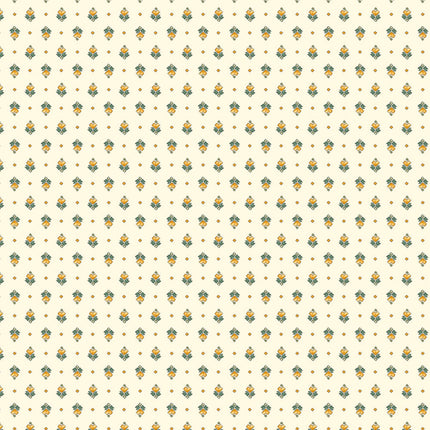 Tissu au mètre coton provençale Figuerolles écru vert all over