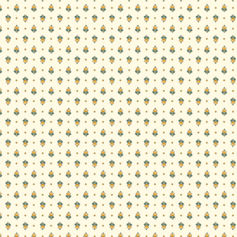 Tissu au mètre coton provençale Figuerolles écru vert all over