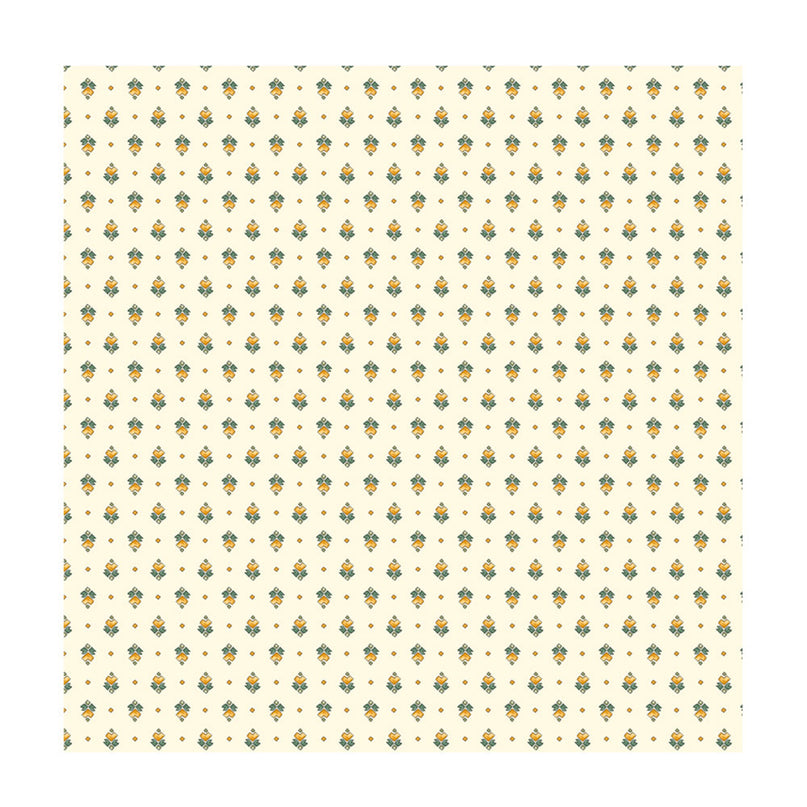 Tissu au mètre coton provençale Figuerolles écru vert all over