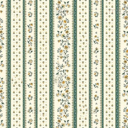 Tissu au mètre coton provençale Figuerolles écru vert rayure