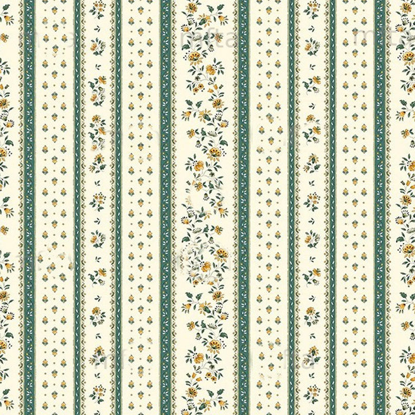 Tissu au mètre coton provençale Figuerolles écru vert rayure