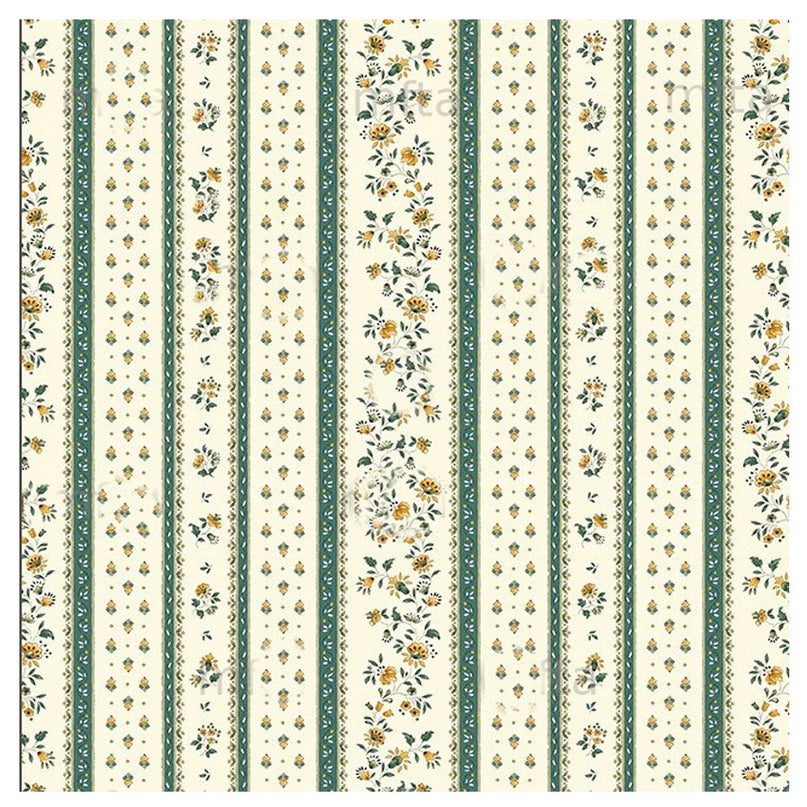 Tissu au mètre coton provençale Figuerolles écru vert rayure