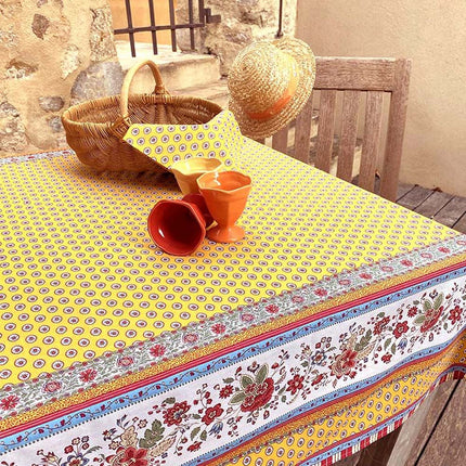 Nappe rectangle provençale Gordes double bordure jaune coton enduit plastifié 2m50 x 1m60