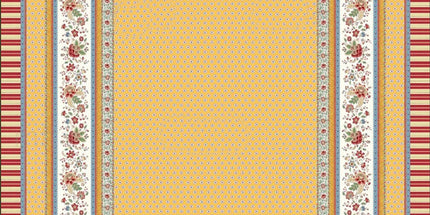 Nappe rectangle provençale Gordes double bordure jaune coton enduit plastifié 3m x 1m60