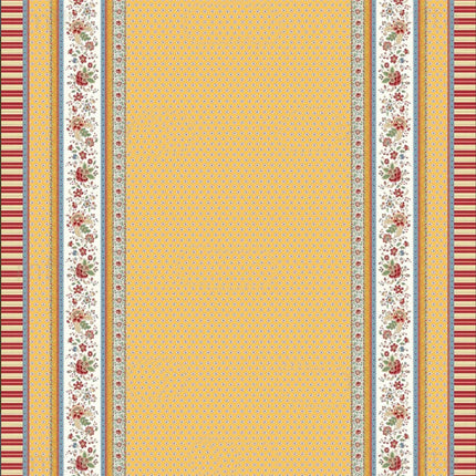 Nappe rectangle provençale Gordes double bordure jaune coton enduit plastifié 3m x 1m60