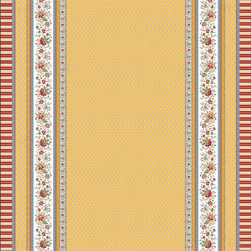 Nappe rectangle provençale Gordes double bordure jaune coton enduit plastifié 3m x 1m60