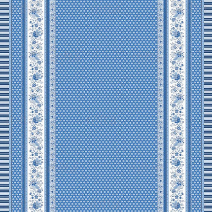 Nappe rectangle provençale Gordes double bordure bleu coton enduit plastifié 2m x 1m60