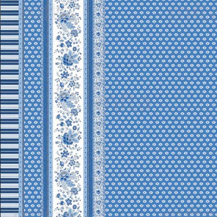 Nappe rectangle provençale Gordes double bordure bleu coton enduit plastifié 3m x 1m60
