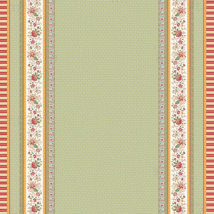 Nappe rectangle provençale Gordes double bordure vert coton enduit plastifié 2m50 x 1m60