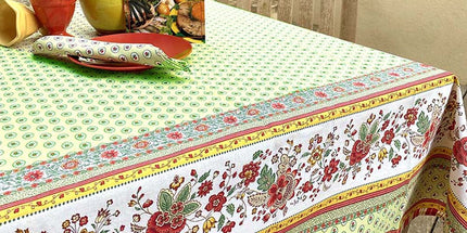 Nappe rectangle provençale Gordes double bordure vert coton enduit plastifié 2m50 x 1m60