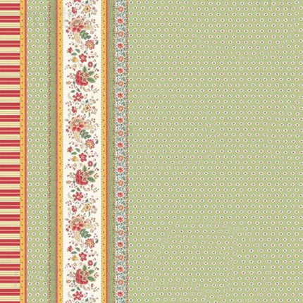 Nappe rectangle provençale Gordes double bordure vert coton enduit plastifié 3m x 1m60