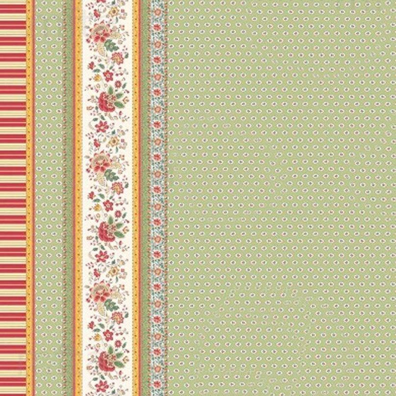 Nappe rectangle provençale Gordes double bordure vert coton enduit plastifié 3m x 1m60