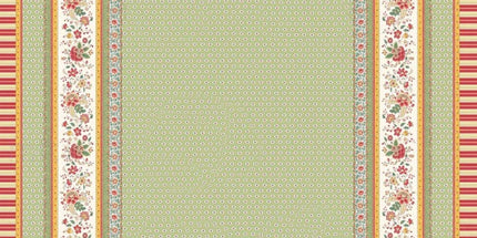 Nappe rectangle provençale Gordes double bordure vert coton enduit plastifié 3m x 1m60