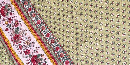 Nappe rectangle provençale Gordes double bordure vert coton enduit plastifié 3m x 1m60