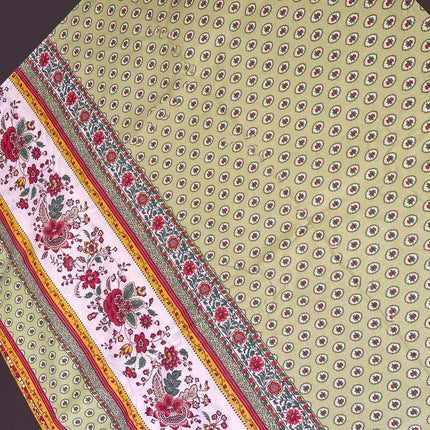 Nappe rectangle provençale Gordes double bordure vert coton enduit plastifié 3m x 1m60