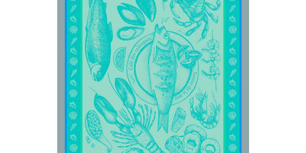 Torchon coton tissé jacquard Fruits de Mer bleu 50 cm X 70 cm Coton
