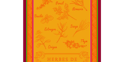 Torchon rectangle coton tissé jacquard herbier orange 50 cm X 70 cm