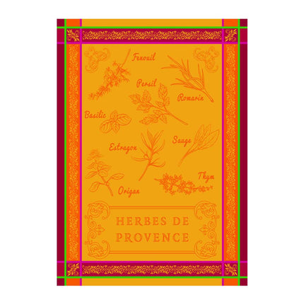 Torchon rectangle coton tissé jacquard herbier orange 50 cm X 70 cm