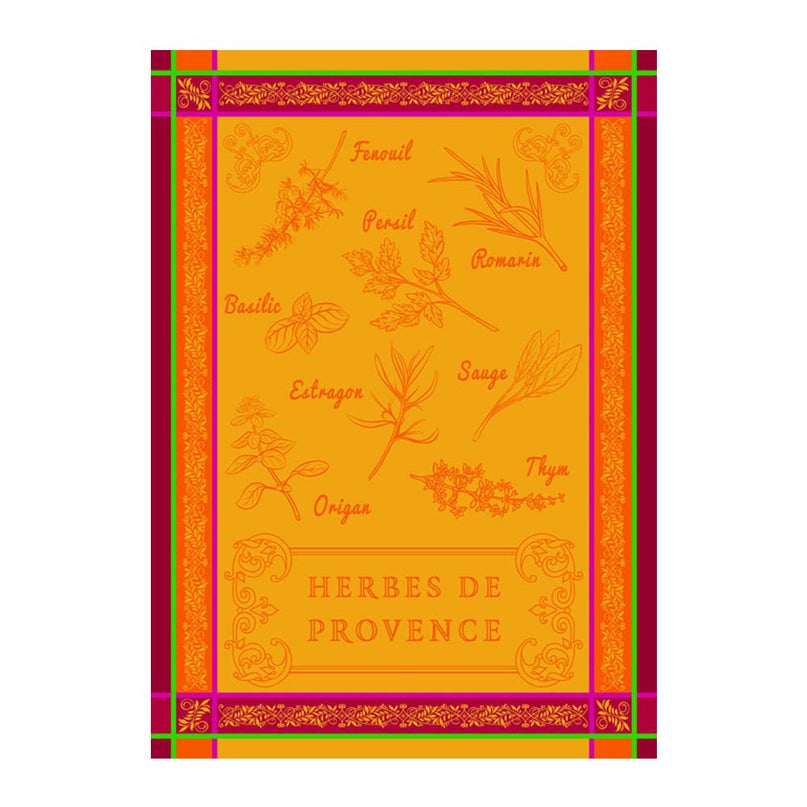 Torchon rectangle coton tissé jacquard herbier orange 50 cm X 70 cm
