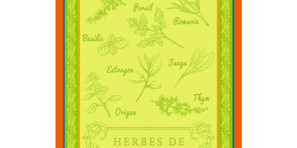Torchon rectangle coton tissé jacquard herbier vert 50 cm X 70 cm