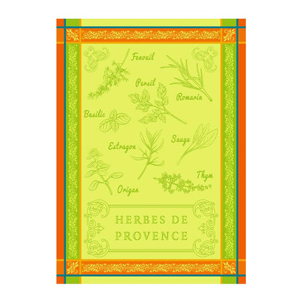 Torchon rectangle coton tissé jacquard herbier vert 50 cm X 70 cm