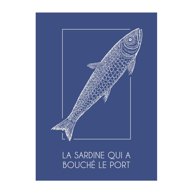 Torchon rectangle coton tissé jacquard SARDINE DU PORT BLEU 50 cm X 70 cm
