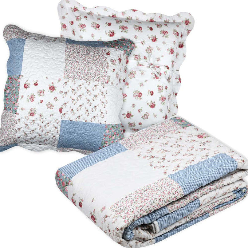 Couvre Lit Boutis AGNES 1m80 x 2m40 + 1 taie d'oreiller + 1 sac en tissu