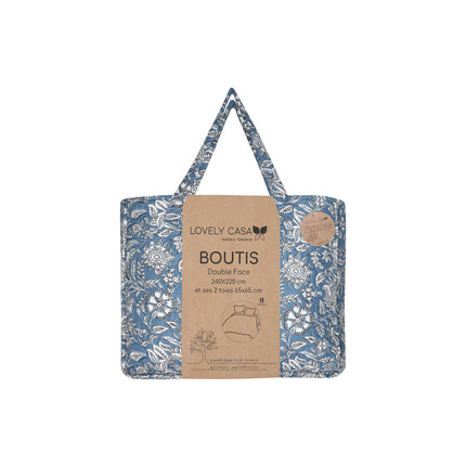 Couvre Lit Boutis Julianne bleu 1m80 x 2m40 avec une taie d'oreiller