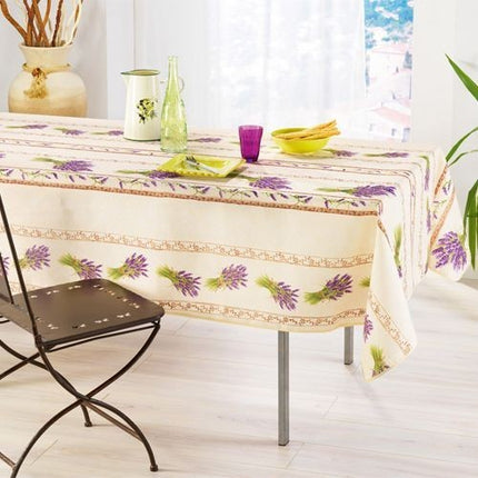 Nappe lavande écru rectangle 2m40/1m50 anti tache infroissable
