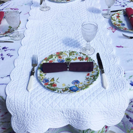 Chemin de table boutis blanc coton rosace 1m50 x 50 cm