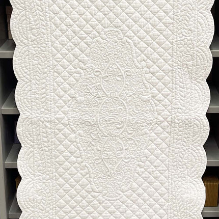 Chemin de table boutis blanc coton rosace 1m50 x 50 cm