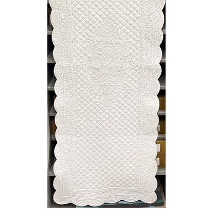 Chemin de table boutis blanc coton rosace 1m50 x 50 cm
