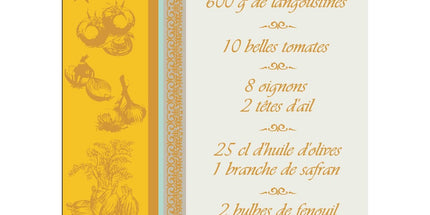 Torchon rectangle coton tissé jacquard Recette Bouillabaisse Gold 50 cm X 70 cm