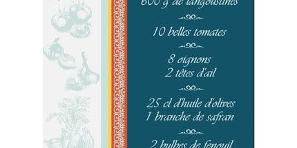 Torchon rectangle coton tissé jacquard Recette Bouillabaisse océan 50 cm X 70 cm