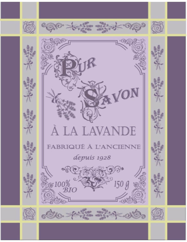 Torchon coton tissé  jacquard pur savon à la lavande parme